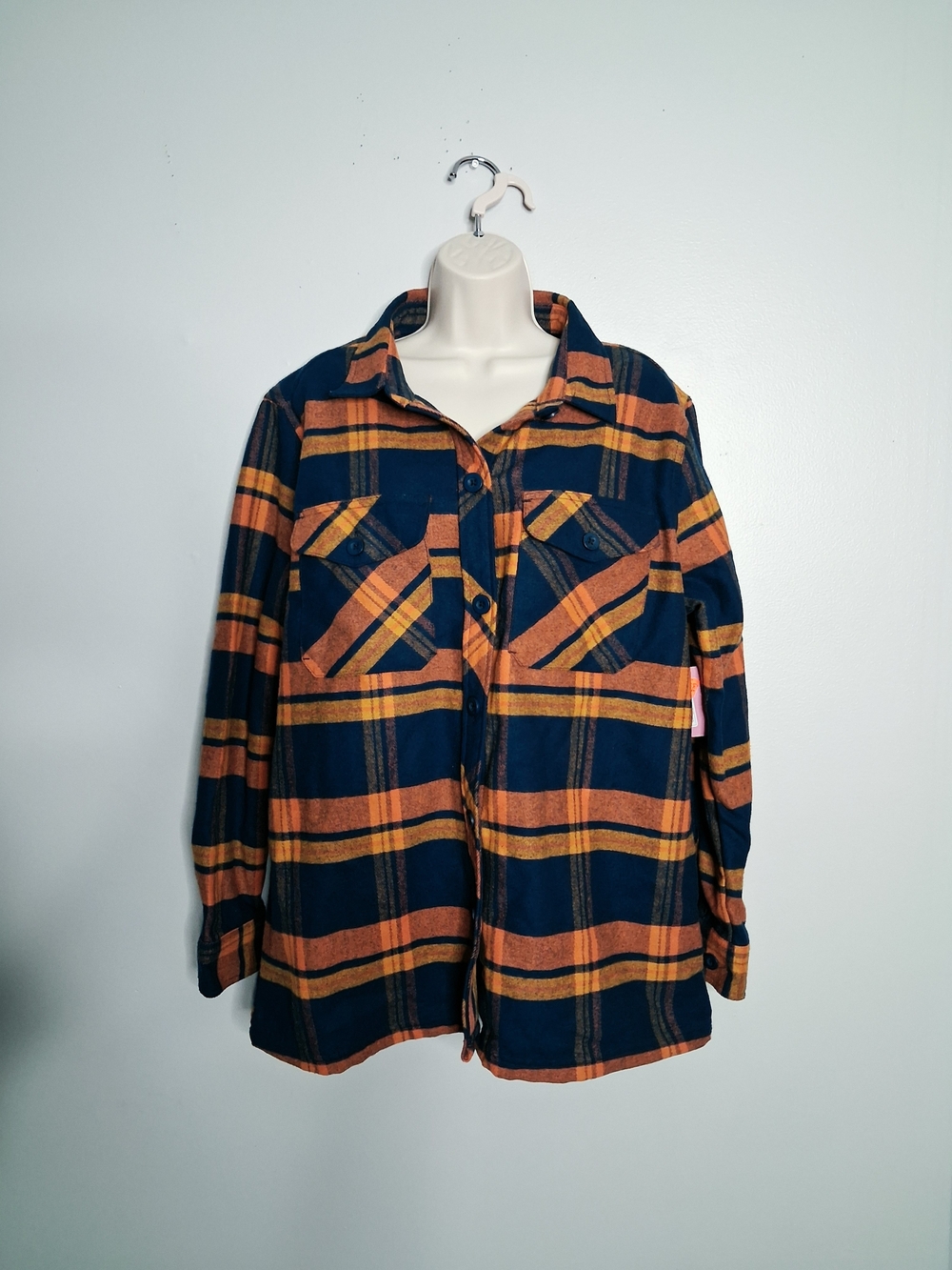 Empyre Navy/Orange Mens Plaid Button-Up Flannel(New w/tags)